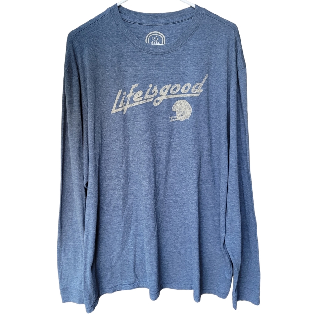 Life is Good Football Graphic Long Sleeve CrusherTee Blue Size XXL